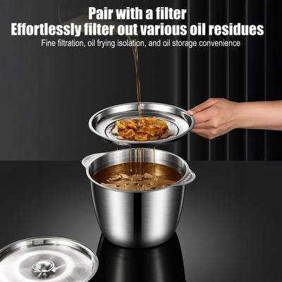 Tank with Strainer Lid Stainless Steel Cooking Oil Container Pot Easy-Grip Handle
