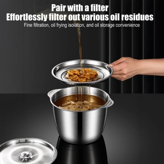 Oil Tank with Strainer Lid Stainless Steel Cooking Oil Container Pot Easy-Grip Handle Rust-Resistant Lard Jar Frying Oil Storage Bottle