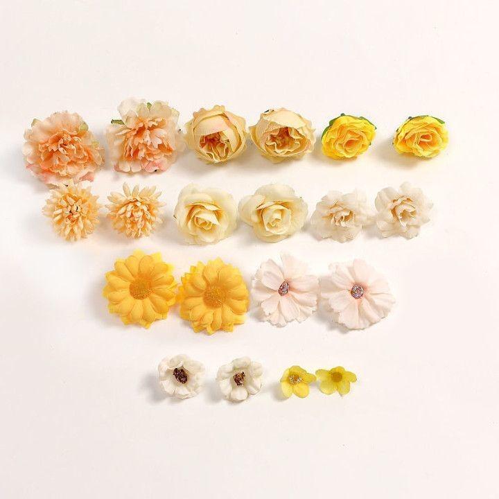 20Pcs Mini Silk Artificial Flowers Fake Rose Daisy Flower Heads Autumn Decoration for Home Room Wedding Wreath Accessories Gifts