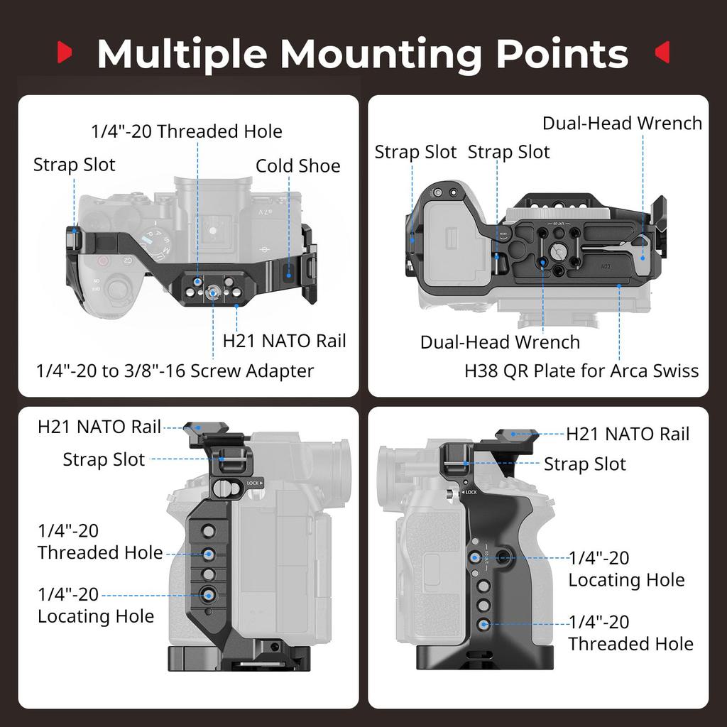 Gabbia a sgancio rapido SmallRig HawkLock per Sony Alpha 7 V 7R V 7 con piastra a sgancio rapido per presa Arca NATO QD compatibile con stabilizzatore DJI RS