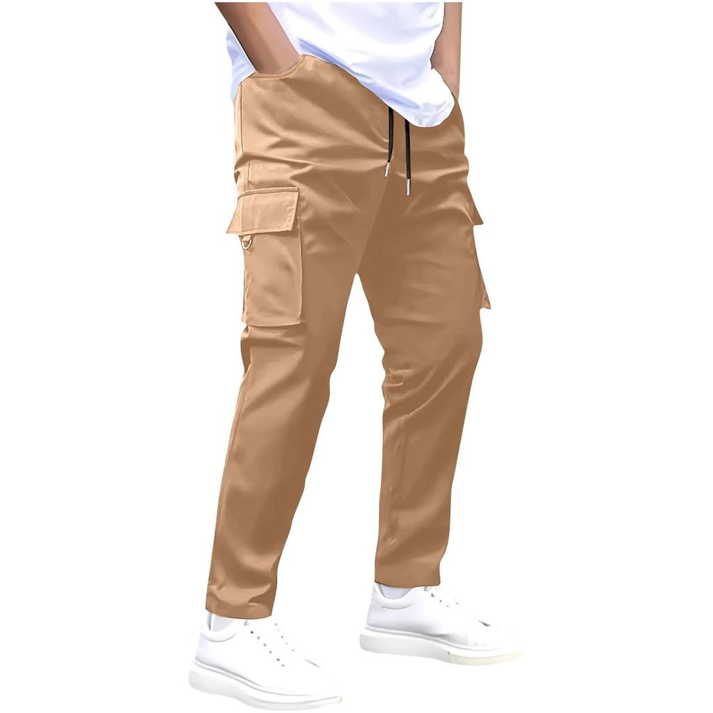Men's Multi-Pocket Comfort Cargo Pants, Jogger Loose Fit Athletic Straight Leg Trousers