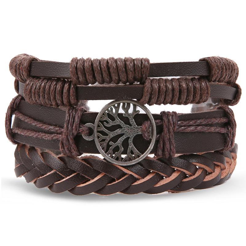 Batman Vintage Rope and Beads Multi-Layer Leather Bracelet Set for Men