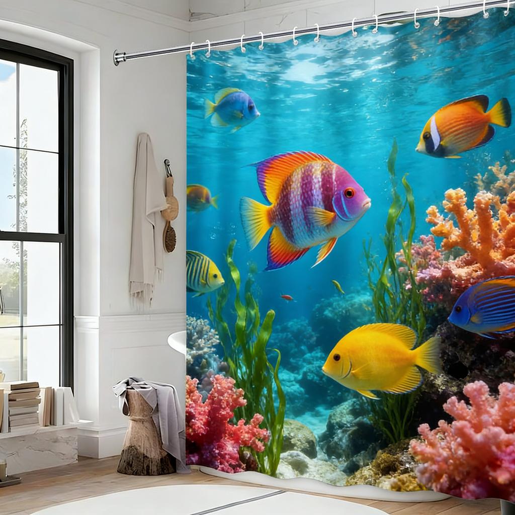 Red Bird at Sunset Lake Wetland Waterproof Shower Curtain for Tropical Bathroom Decor