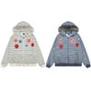 Unisex Retro Floral Stripe Hooded Zip-Up Sweatshirt Oversized Streetwear Pullover Youth