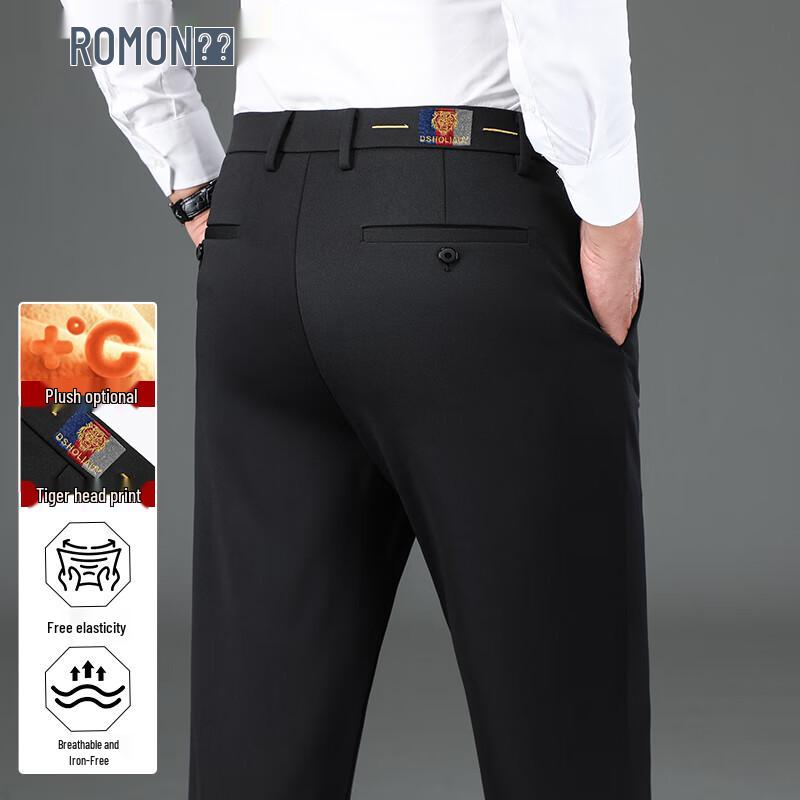ROMON Men s High-Elastic Straight-Leg Business Trousers 32