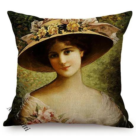 Elegant Lady Beautiful Nordic Classical Woman Oil Painting Home Decorative Throw Pillow Case Art Room Gallery Sofa Cushion Cover