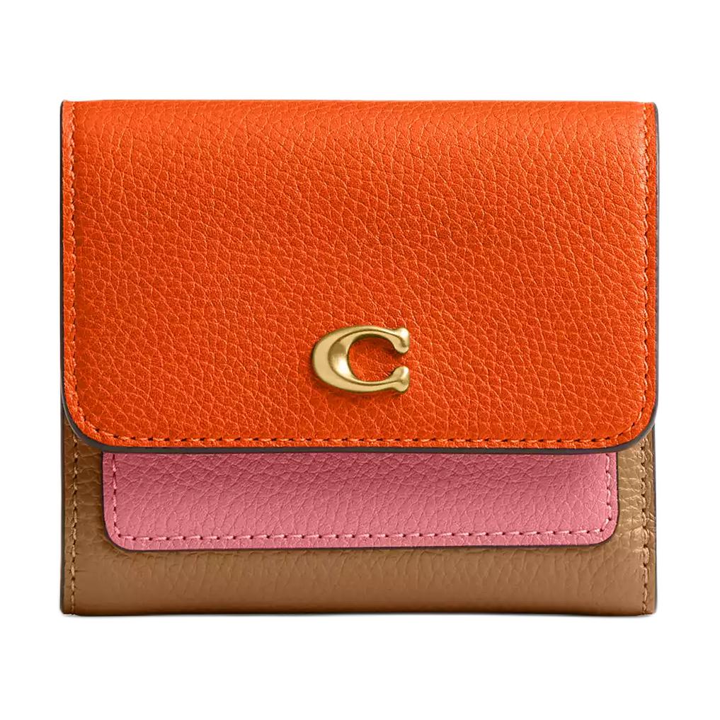 New COACH Mira Leather Wallet Small Women's Brass & Honey Brown CAO14-B4XJ7