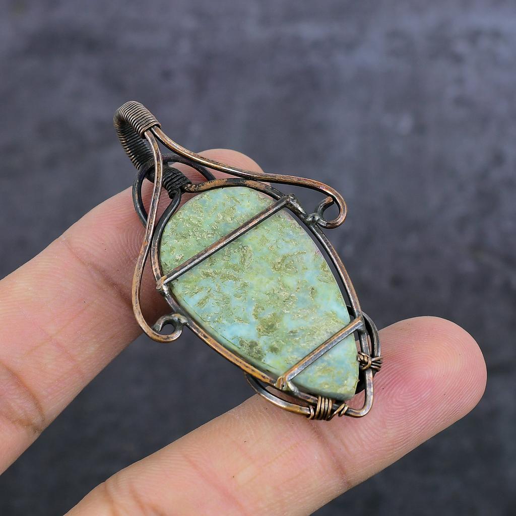 Larimar Handgefertigt Kupferdraht Wicklung Schmuck Anhänger 2,36" B5e34