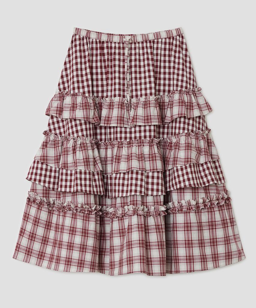 Taibseobiseu Voluminous Check Tier Skirt [Red]
