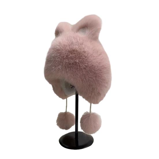 

Yousheng Зимняя шапка Искусственный мех Защищающая уши шапка Декор лисьи уши Мягкая плюшевая подкладка Ветрозащитная теплая зимняя шапка розовый