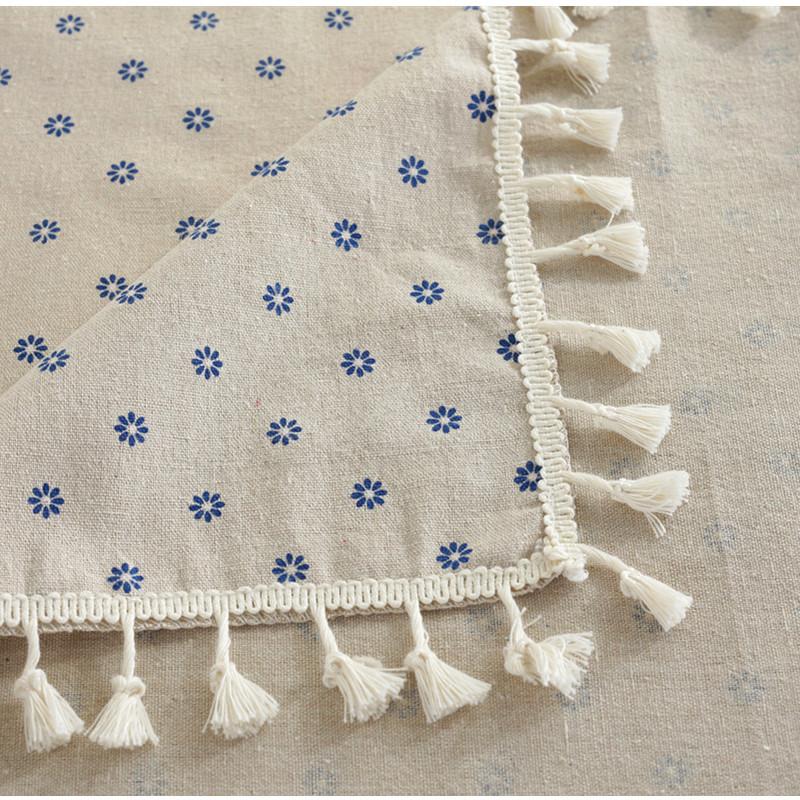 Rectangle Tablecloth With Lace Tassel Blue Daisy Flower Pattern Home Coffee Pendant Tea Table Pad Meal Cloth