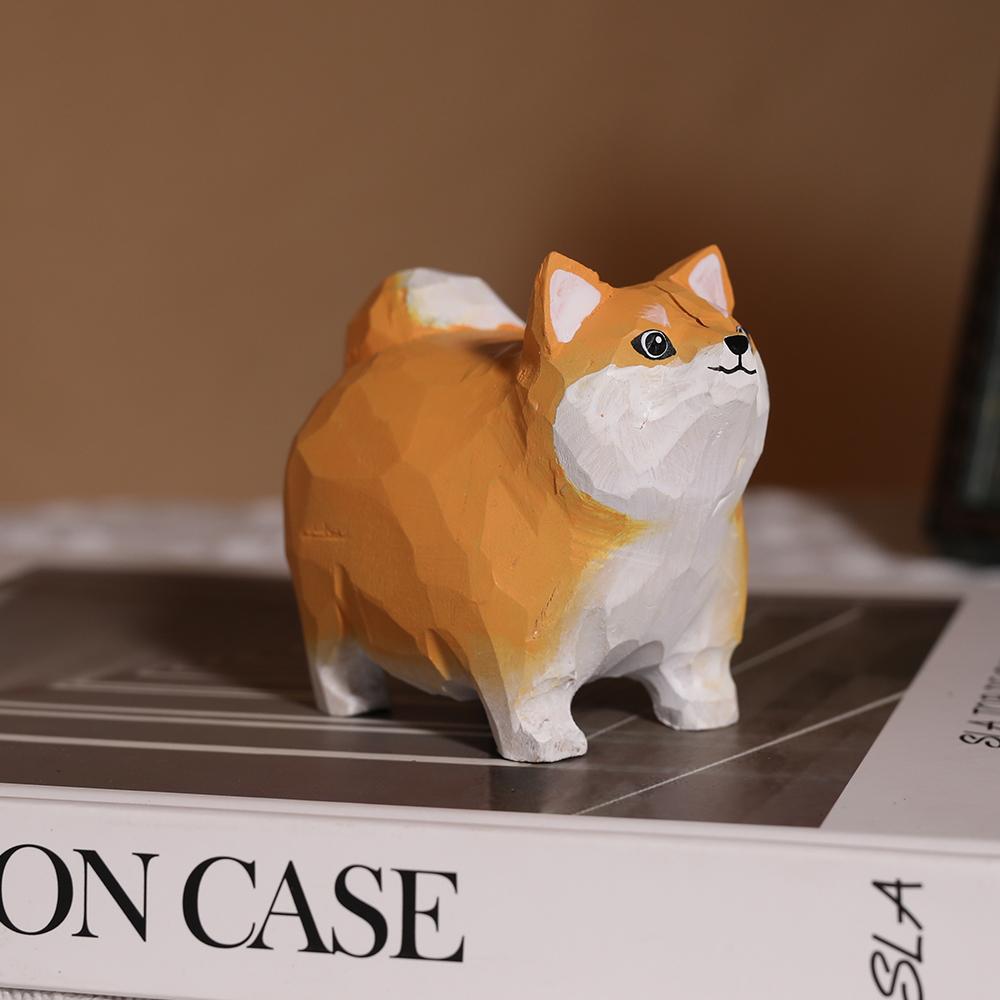 

Handcrafted wood carving Fat Shiba Inu Desk Decoration Cute Shiba Inu Figurine Home Decor Handicraft Collection Ornaments Dog оранжевый