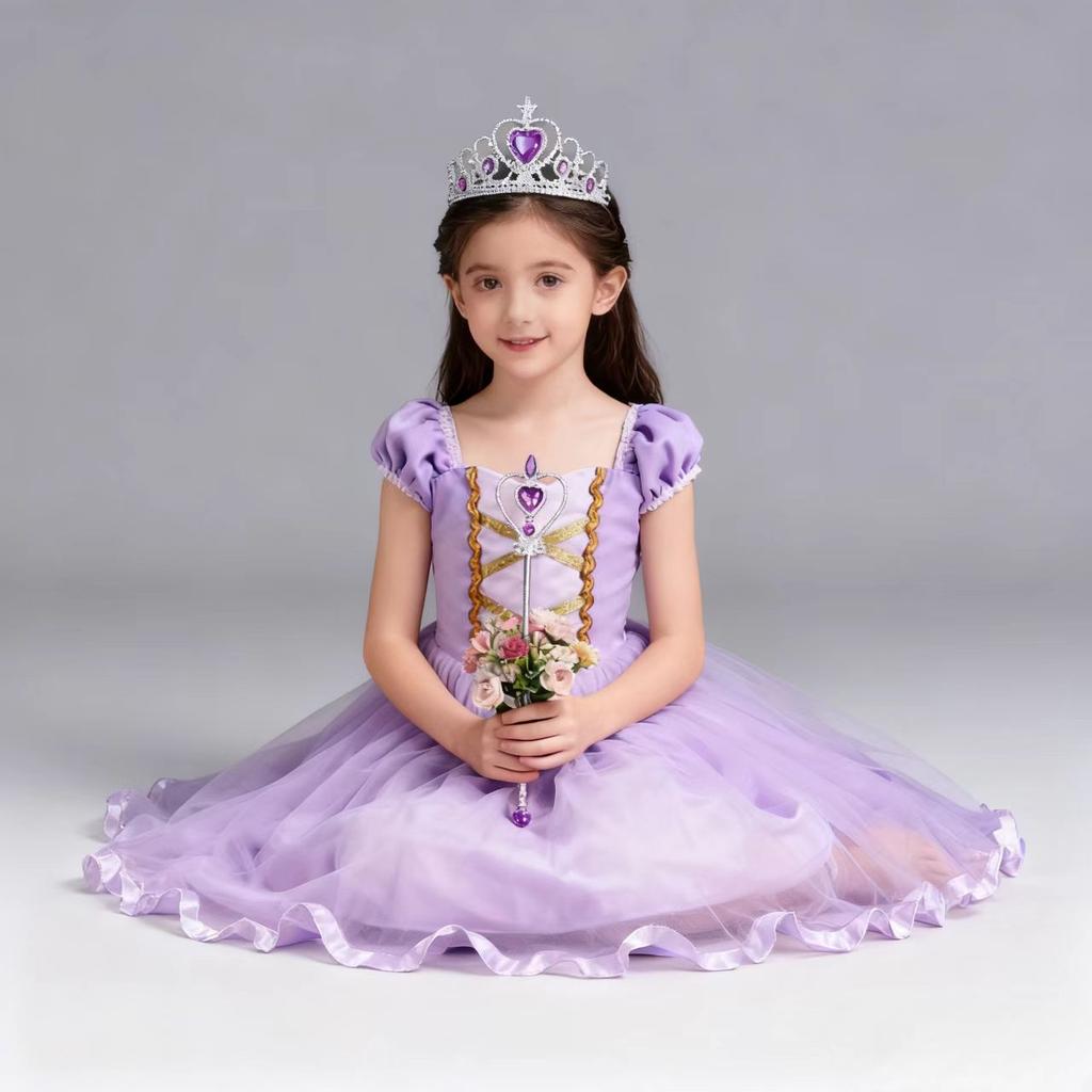 Rapunzel Princess Costume, Carnival Cosplay Dress with 2 Accessories, Cotton/Polyester, Purple, 120cm, Ages 5-6 Years