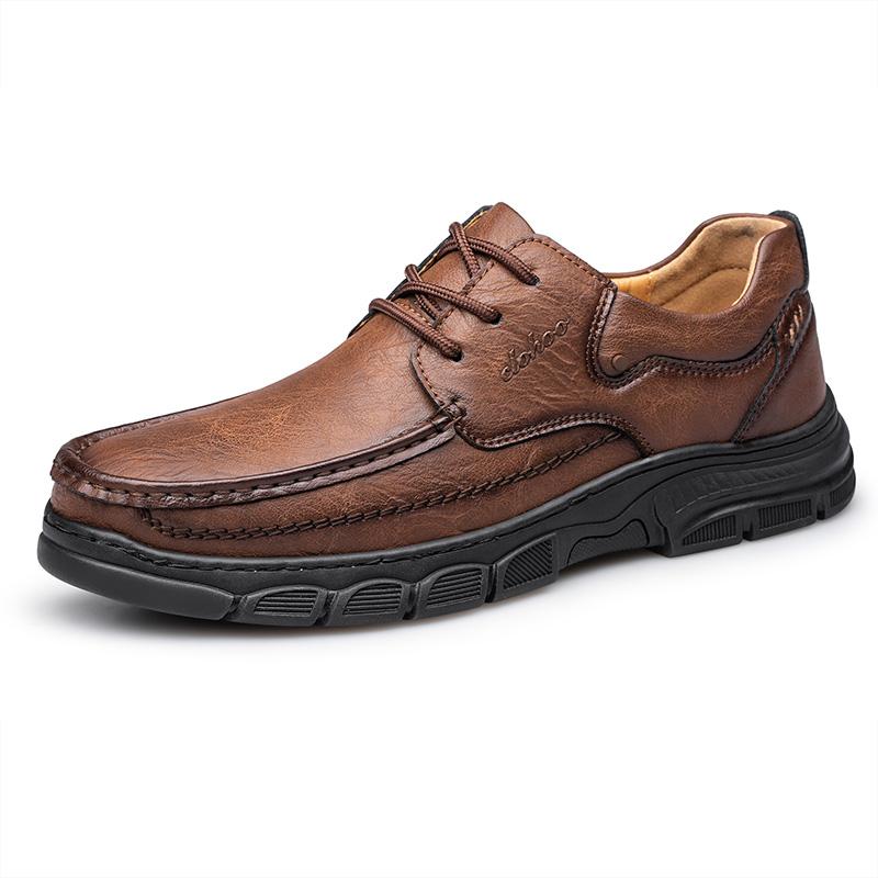 

CLOHOO Мужские повседневные кожаные туфли ручной работы с толстой резиновой подошвой, дышащие, классические сшитые мокасины, удобная обувь для отдыха 40 коричневый