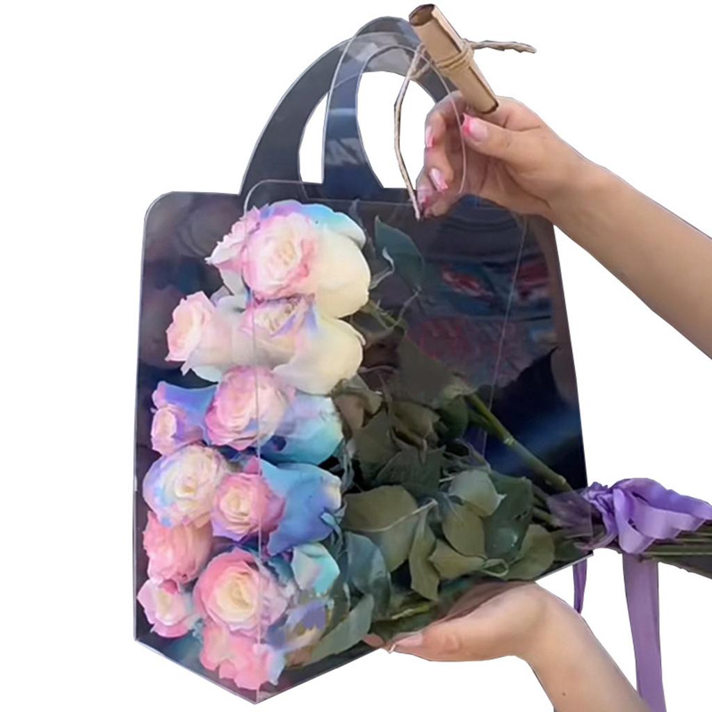 Acrylic Handheld Flower Box Gift Wrapping Bags with Handles Reusable Tote Bags for Bachelorette Bridesmaid Wedding