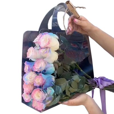 Transparent PET Fresh Flower Box Bouquet Handbag Flowers Wrapping Handbag Festivals Party Gift Rose Package Bag