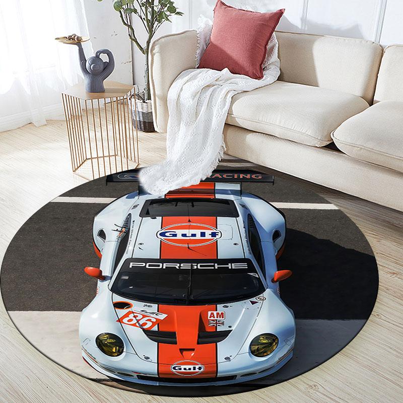 Gulf Racing Art pattern round rug,Carpet Rug for Living Room Bedroom Playroom ,Non-slip Floor Mat,Holiday Gifts and Birthday Gifts.