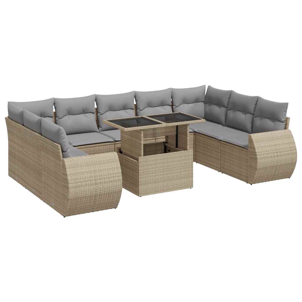 Vidaxl 10-Cz. Tuinmeubelset Met Kussens, Beige, Polyrotan