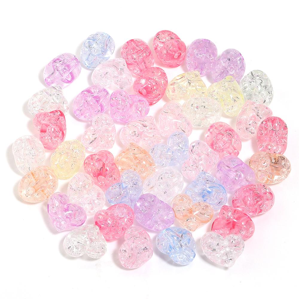 50pcs Acrylic Crackle Beads Colorful Heart Star Loose Spacer Beads For Jewelry Making DIY Bracelet Necklace Keychain Accessories