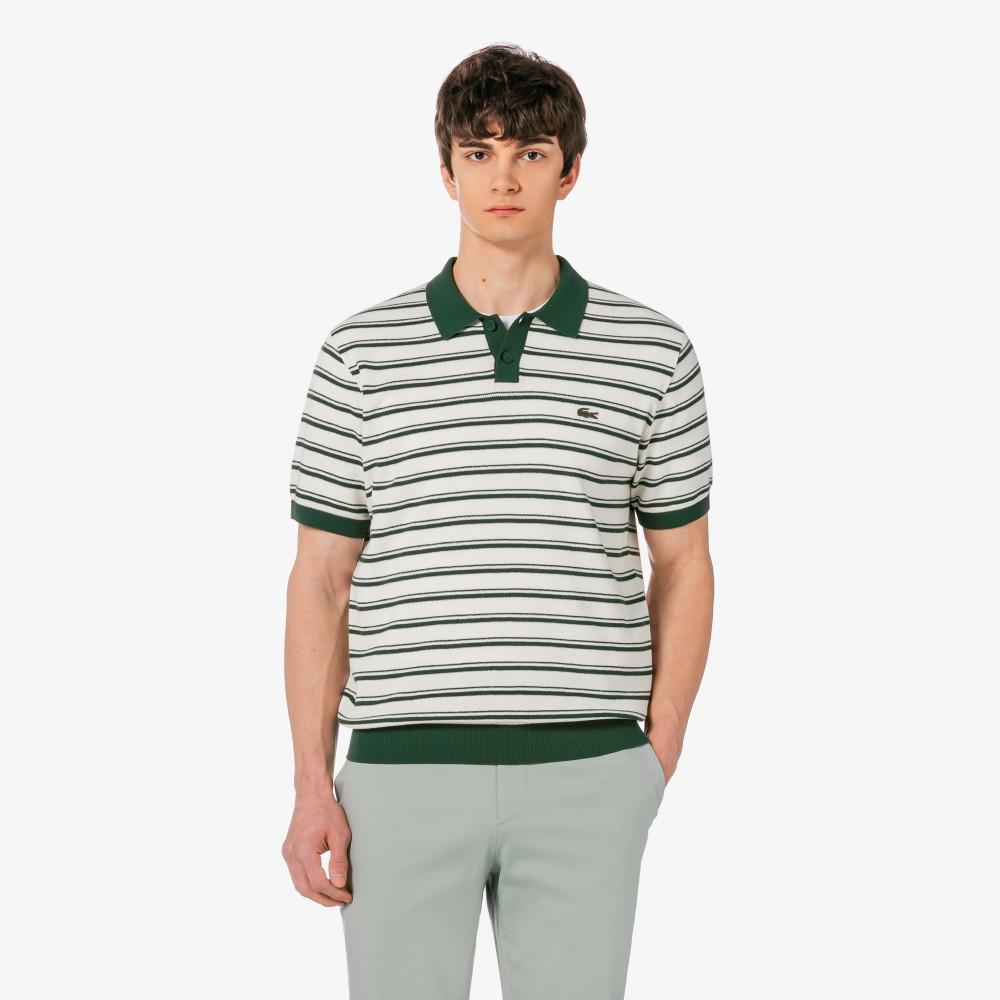 [lacoste] Men's Multi-Stripe Bouclé Mix Short-Sleeve Sweater Polo Shirt PH578E-56G132