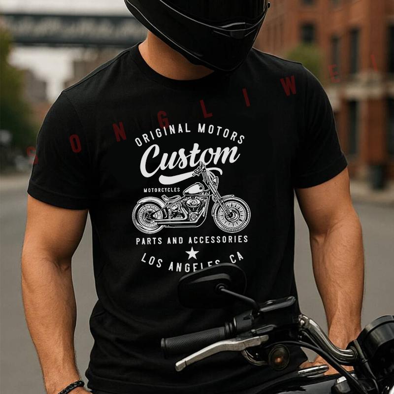 Moto Cotton T-Shirt Vintage Racer And Biker Men Tees O-neck Short Sleeve T Shirt Hip Hop Street