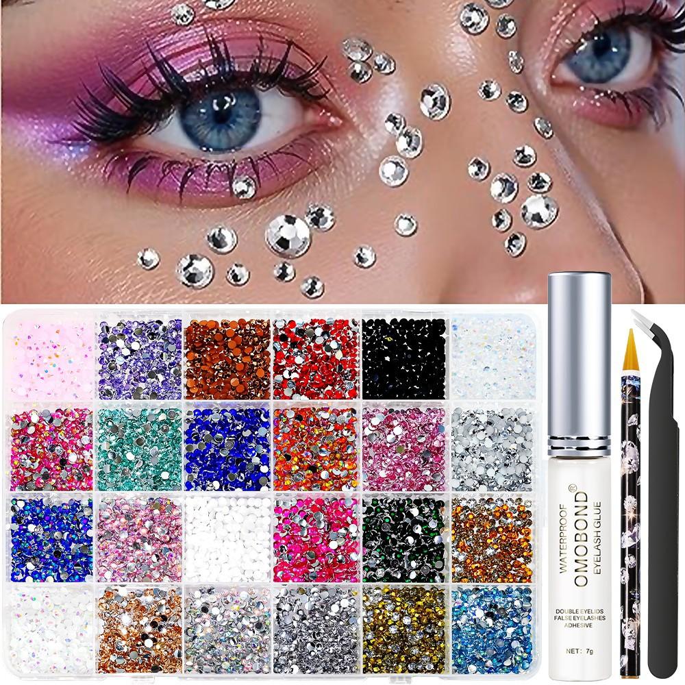 24 Grids Colorful Nail Rhinestones 3D Glitter Nail Art Luxurious Nail Decorations for Nail Art & Face Stickers DIY