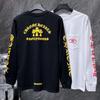 8083 Men Hip Hop Long Sleeve T‑Shirt Cross Letter Print Crew Neck Pocket Tee Loose Streetwear Casual Tops