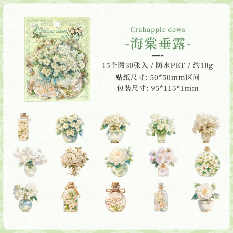 30-Piece Vase with Flower Theme Stickers Various Vases Colorful Blooms, Self-Adhesive for Journal Decoration DIY Crafts