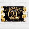 Birthday Party Decoration Extra Large Fabric Black Gold Sign Poster for Anniversary Photo Booth Backdrop Background Banner, Birthday Party Supplies,