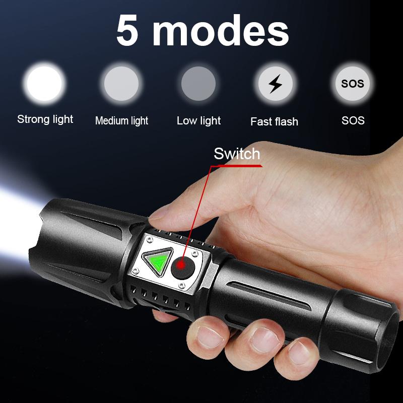 Powerful LED Flashlight Aluminum Alloy Portable Torch USB ReChargeable Outdoor Camping  Flash Light