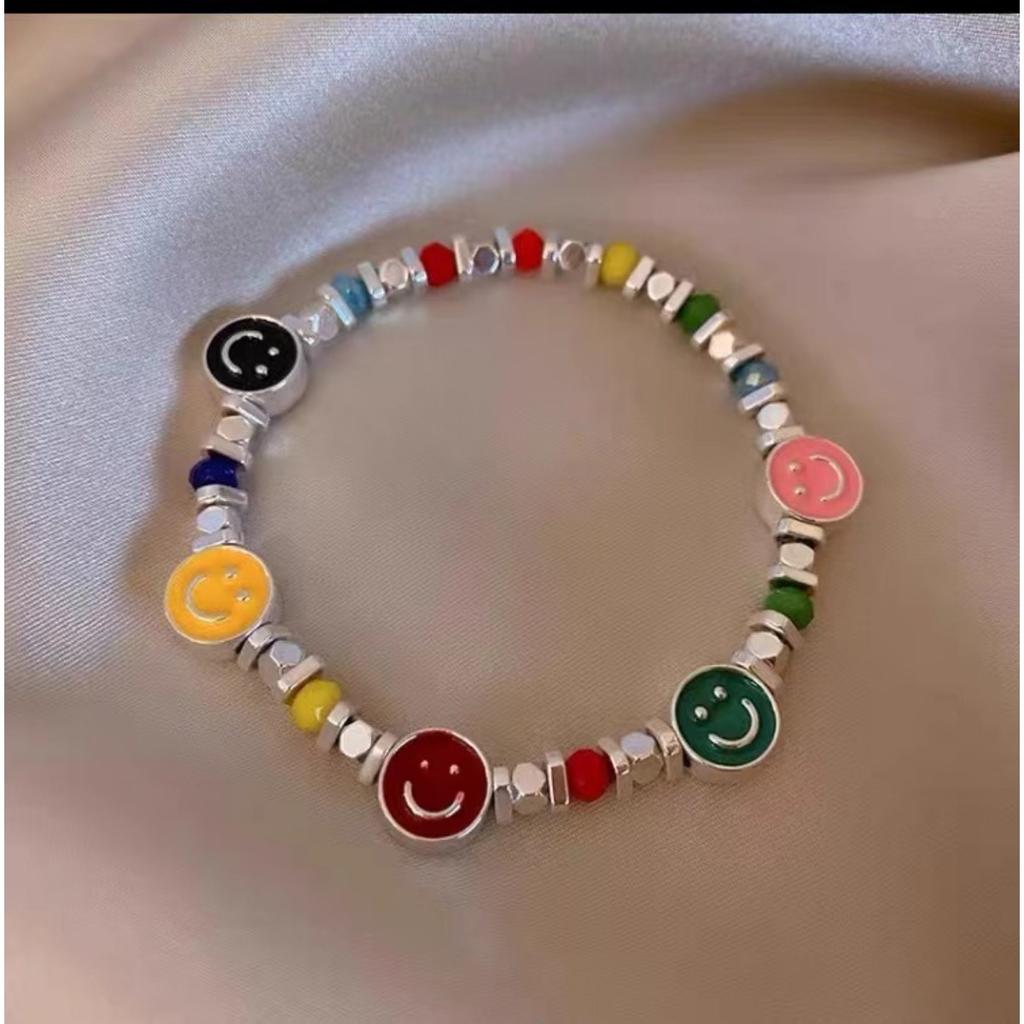 Dopamine Color Beaded Smiley Face Bracelet Female Niche Design Sense Girlfriend Student Jewelry Light Luxury High-end Jewelry