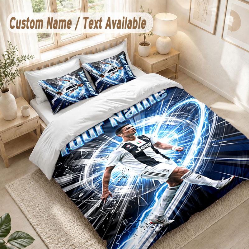 Custom Name Bedding Set 3 PiecesCristiano Ronaldo Print Duvet Cover + 2 Pillowcases Soft Bed Decor