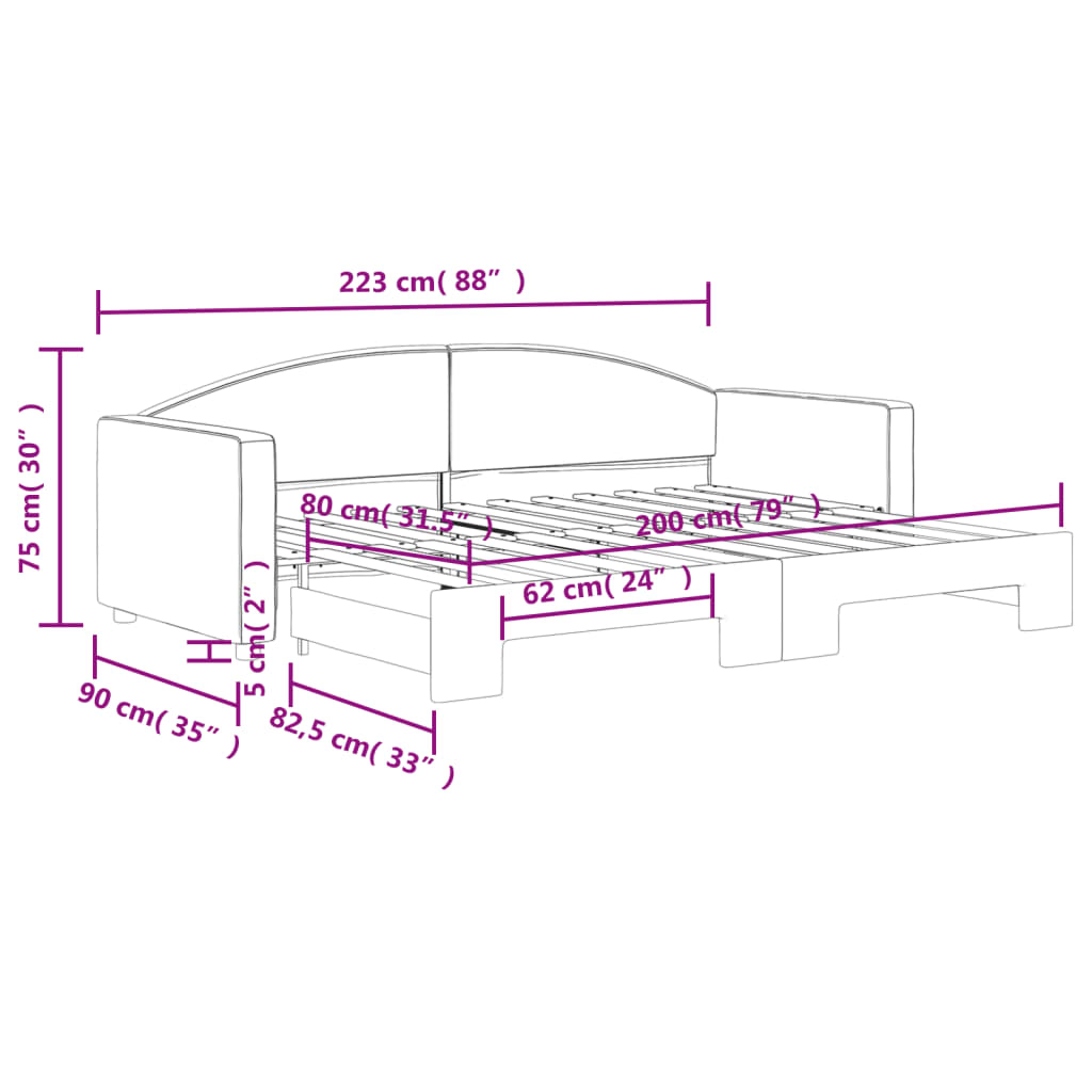 Extendable Daybed Black 80 X 200 Cm Fabric