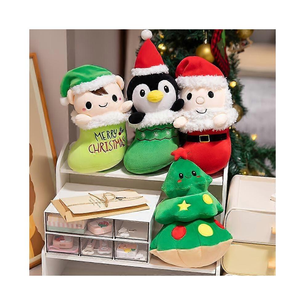 Christmas Plush Toys Set, Includes Santa, Penguin, Elf & Tree Figures, Unisex Gift Ideas, Festive Decoration, Perfect for Holidays