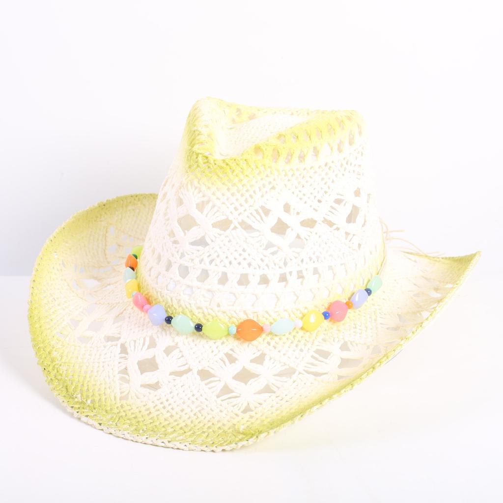 Popular European and American fashion hollow woven hat straw hat men's and women's classic outdoor western denim straw hat