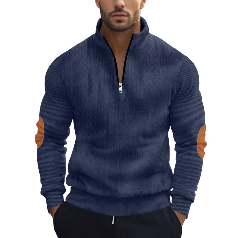 Men's Corduroy Half-Zip Stand Collar Long-Sleeve Hoodie - Autumn/Winter Collection