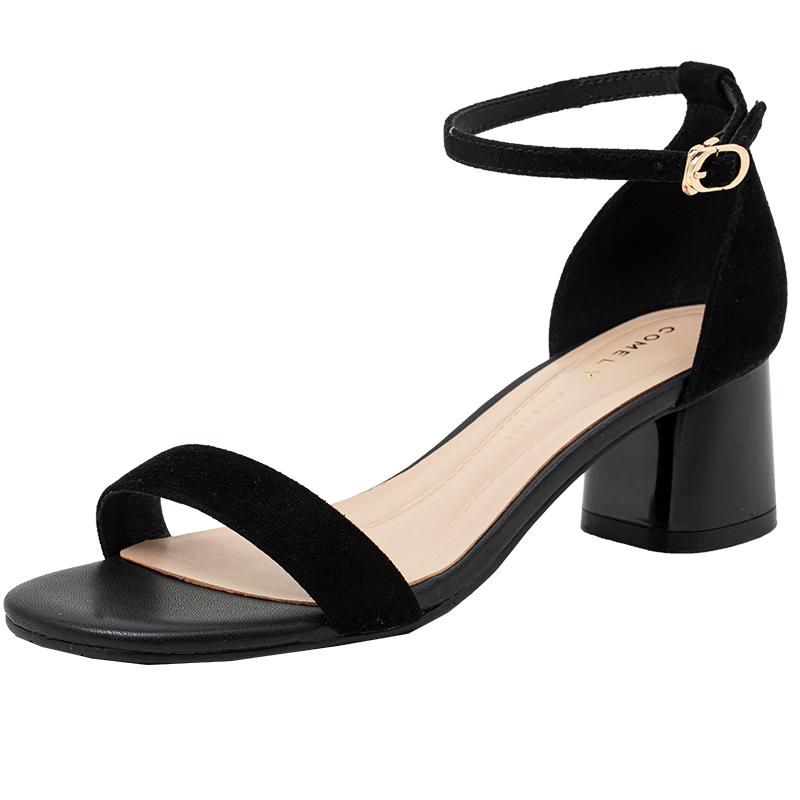 COMELY Women s Genuine Leather One-Strap Block Heel Sandals 38