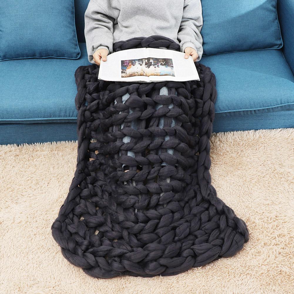 Knitted Chunky Plush Sofa BLANKET Warm Soft Super Big Bulky (Grey 60 * 60cm / 23.6 * 23.6in)