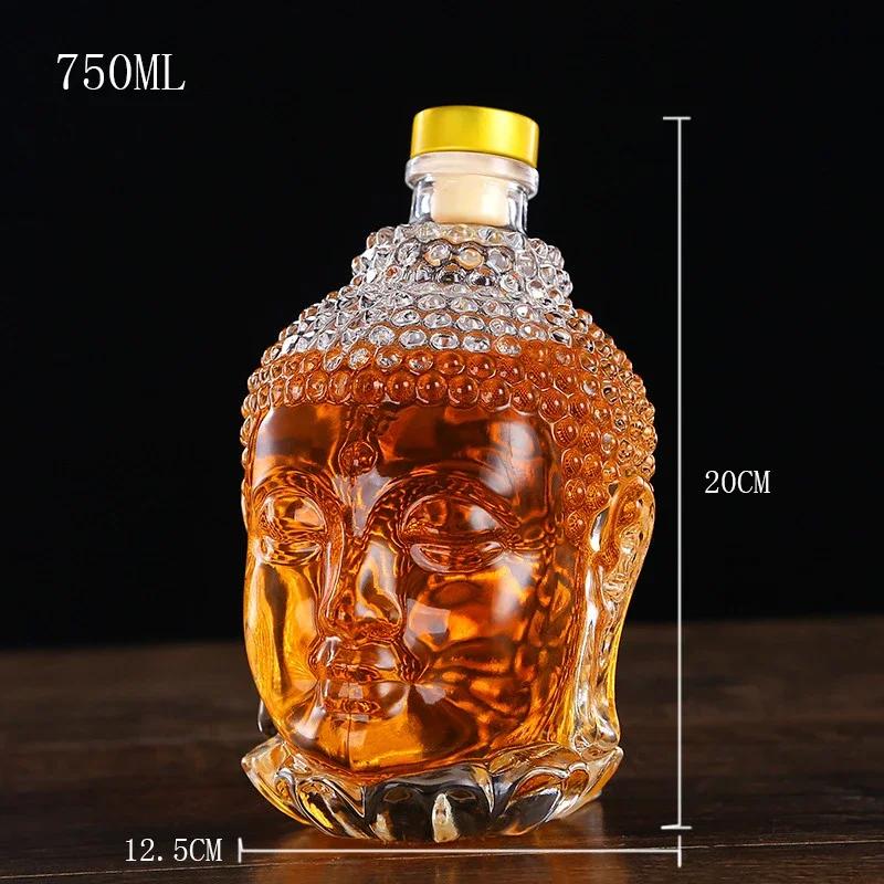 750ML Buddha Head Decanter Lead-Free Crystal Wine Glass Hand-Blown Whiskey Red Wine Glass Pitcher for Juice Ice Water