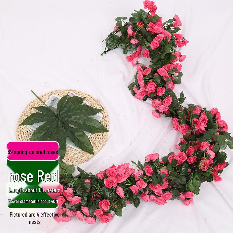 Artificial Rose Vine Ceiling Decor with Rattan for Living Room and AC Pipe Cover