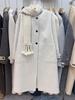 2025 Autumn/Winter Korean Style Mid-Length Double-Sided Cashmere Wool Coat with Scarf