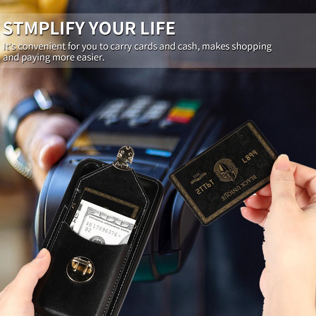 Phone Cover for Samsung Galaxy S23+ PU Leather+TPU Card Holder Kickstand Case with Shoulder Strap