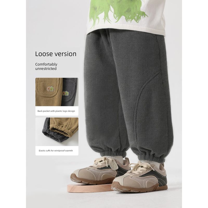 Boys' Fleece-Lined Thick Corduroy Pants with Anti-Static Lining, New Winter Children's Warm Pants U16779