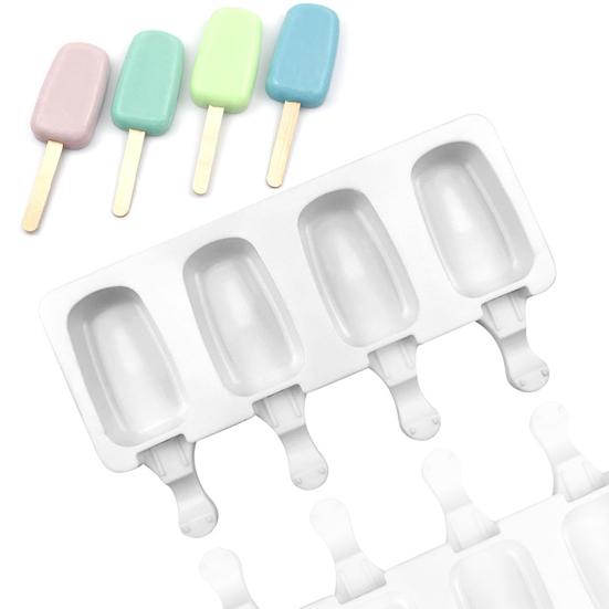 Ice Cream Mold 4 Cavities Food Grade Easy Release Non-stick BPA Free DIY Reusable Summer Ice Lolly Maker Mould Tray Kitchen Supplies
