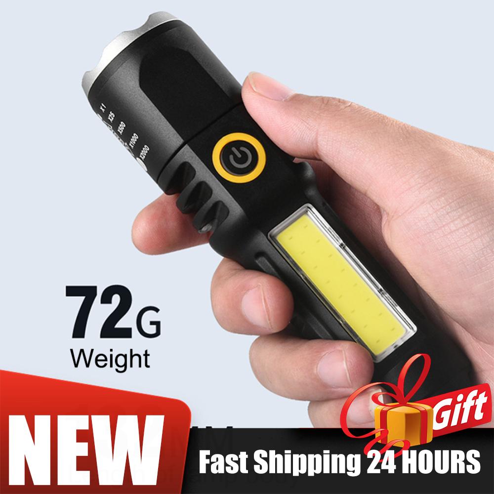 XPE+COB LED Camping Flashlight Telescopic Zoom Waterproof Hiking Flashlight Type-C USB Charging Camping Flashlight Torch Light