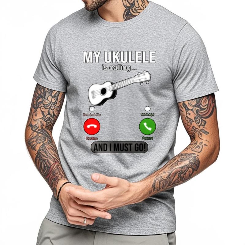 Comfortable Teeshirt Male Oneck Tshirt Fashion My Ukulele Is Calling And I Must Go Anime For Unisex Teeshirt Solid Color Tshirt