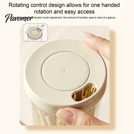 Moisture Proof Food Jar Airtight Spaghetti Storage Container, Clear PP Rotate Open Noodle Organizer, Kitchen Pantry Preservation Bin for Dry