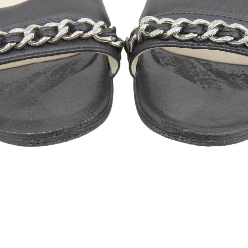 CHANEL CC Logos Chain Design Open-Toe Leather Pumps, Women's, Black x Silver, Size 36C, 14P, G29800 shoes 36C Black / SilverUsed