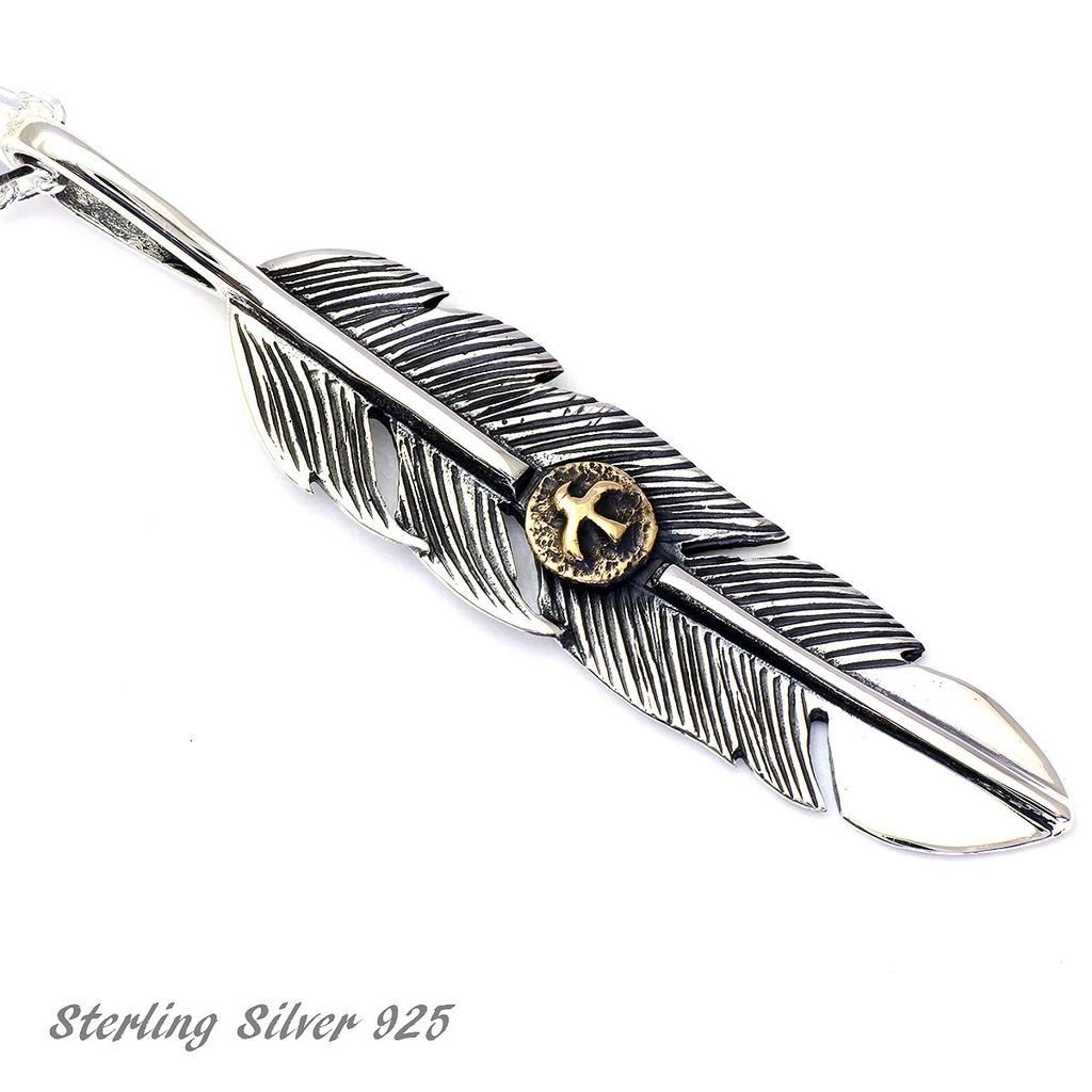 [STERLING SILVER 925] Indian Feather Silver Native American Pendant for Men and Women with Chain AMTHGNE-116
