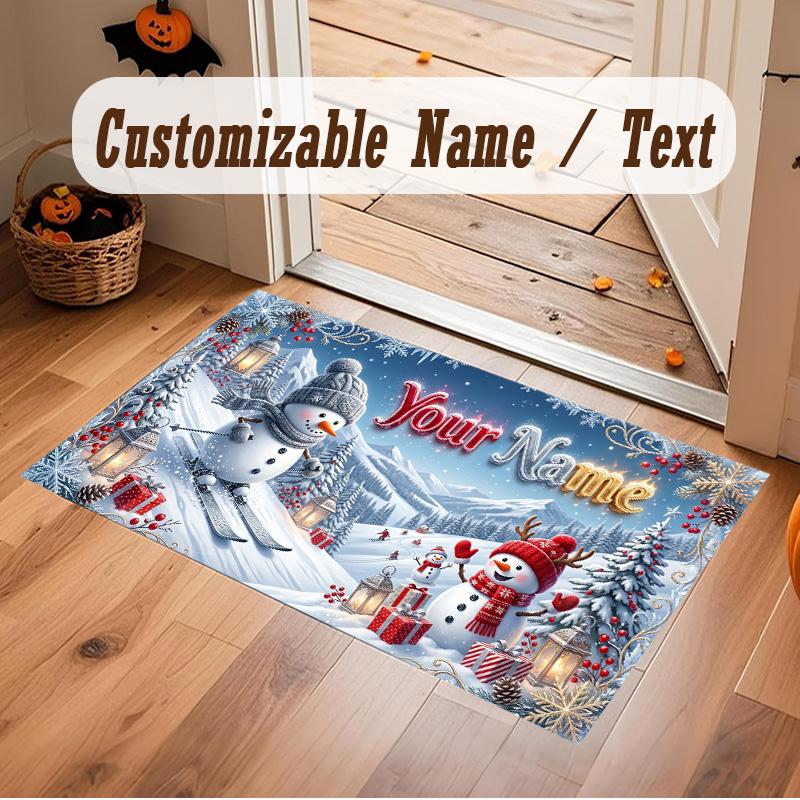 Winter Theme Soft Crystal Velvet Rug Custom Name & Text Print Non Slip Floor Rug for Bedroom Living Room